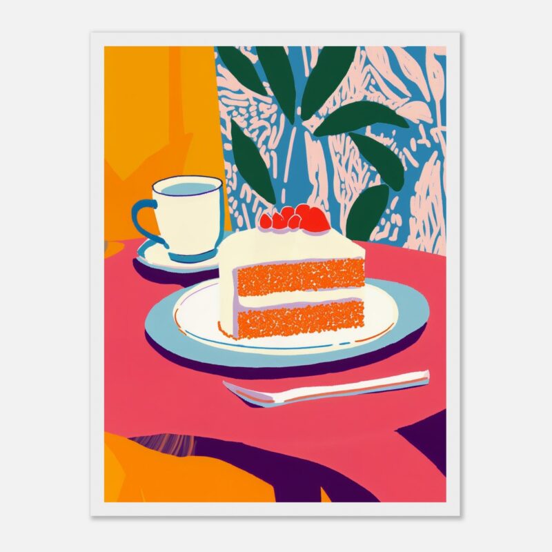 Brocheta de pastel de zanahoria con glaseado y frutas rojas, en estilo digital moderno.
