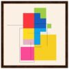 Colores vibrantes, ilustración moderna con formas geométricas en marco de madera.