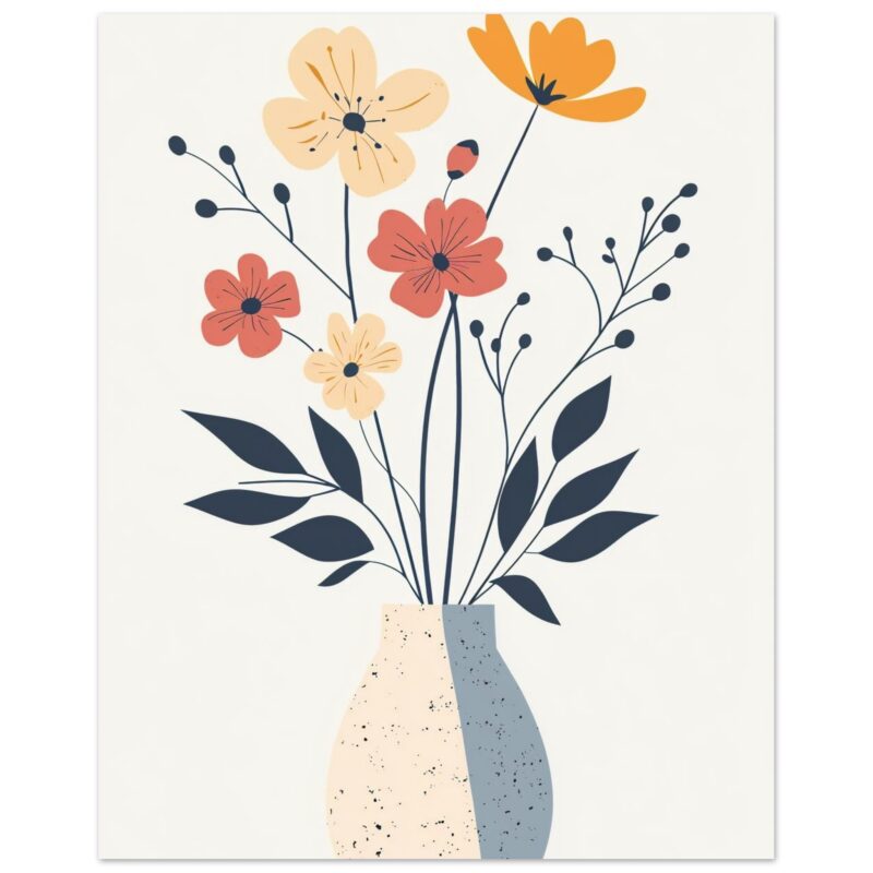 Flores de estilo minimalista en jarrón abstracto, arte digital moderno y decoración.