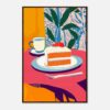 Pastel digital de tarta de zanahoria con crema y frutos rojos en platón.