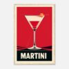 Cóctel Martini estilo arte pop con fondo rojo, publicidad vintage y diseño moderno para decoración de bar y restaurante.