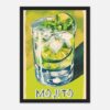 Refresco mojito con hielo, lima, hierbabuena y limón en estilo acuarela digital.