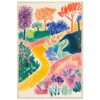 Arcoíris de colores con árboles y sendero, arte vibrante y abstracto para decoración moderna.