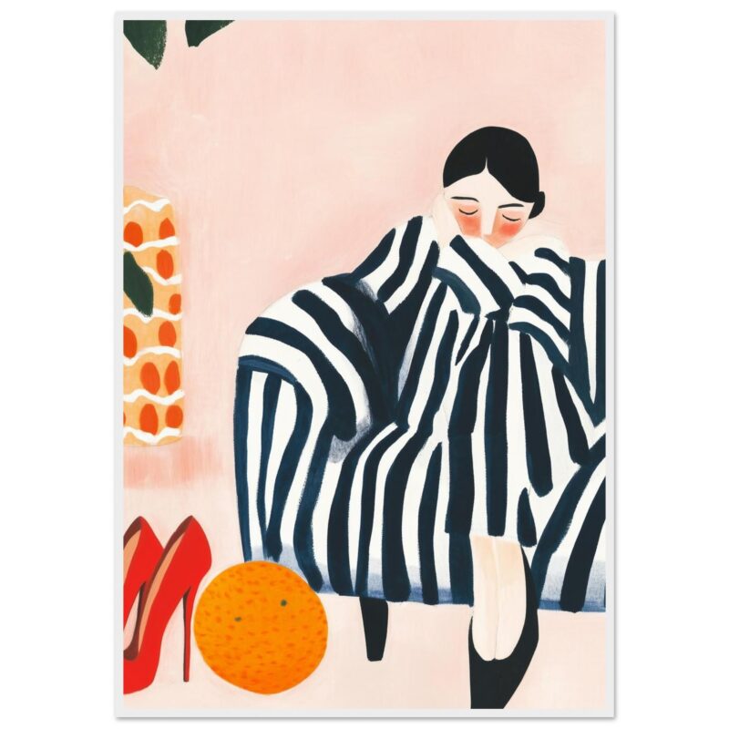 - femenine illustration digital artístico de mujer con ropa de rayas blancas y negras.