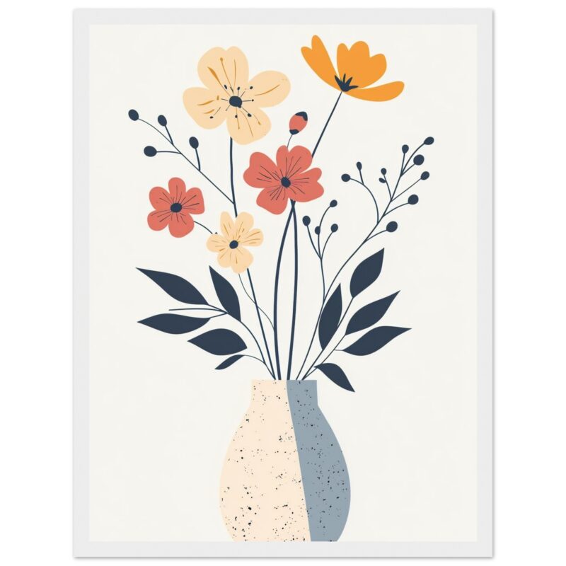 Flores en jarrón diseño minimalista ilustración digital, arte moderno y decoración para interiores.