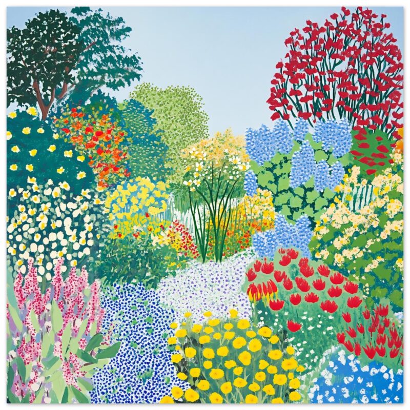 Colores vibrantes en cuadro de flores estilo digital, arte moderno, paisajes florales, pintura digital para decoración.