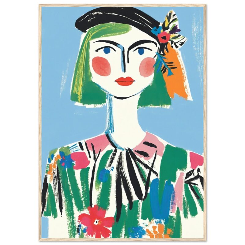 1. dibujo artístico de mujer con flores y colores vivos, arte digital, ilustración moderna, estilo fresco y vibrante, ideal para decorar.
