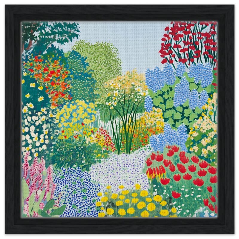 Colores vibrantes y flores en estilo pointillist, arte digital de paisaje floral por Digiart Studio.