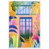 - Ventana de cristal en un invernadero tropical lleno de plantas de colores.