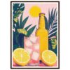 Bebida refrescante con limón y hielo, estilo ilustración moderna, perfecto para decoración.
