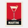 Cóctel Martini en estilo minimalista con fondo rojo, ilustración moderna y elegante.