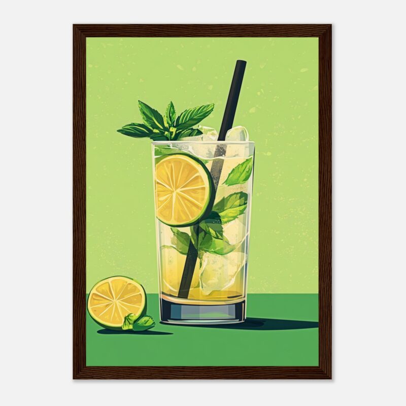 Refresco de limón y menta en un vaso con hielo y una pajilla, estilo digital inspirado en Digiart Studio.