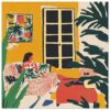 Colorido dibujo de interior con plantas y ventana, estilo artístico moderno y vibrante para proyectos de diseño y decoración.