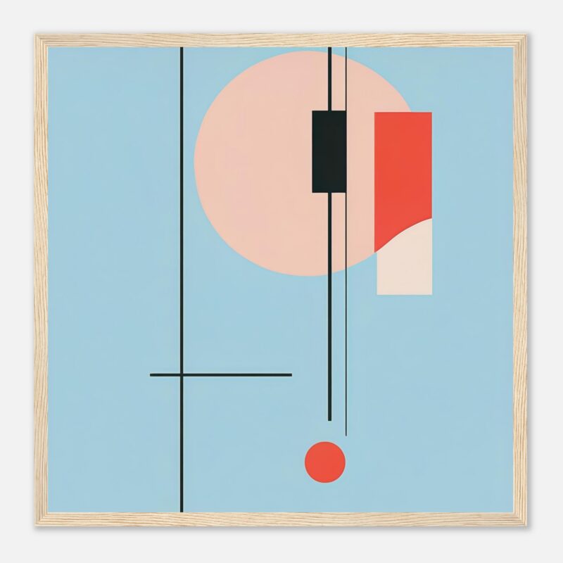 Minimalismo arte moderna abstracta, diseño geométrico en tonos pastel, decoración cuadros contemporáneos para interiores, arte digital en marco de madera.