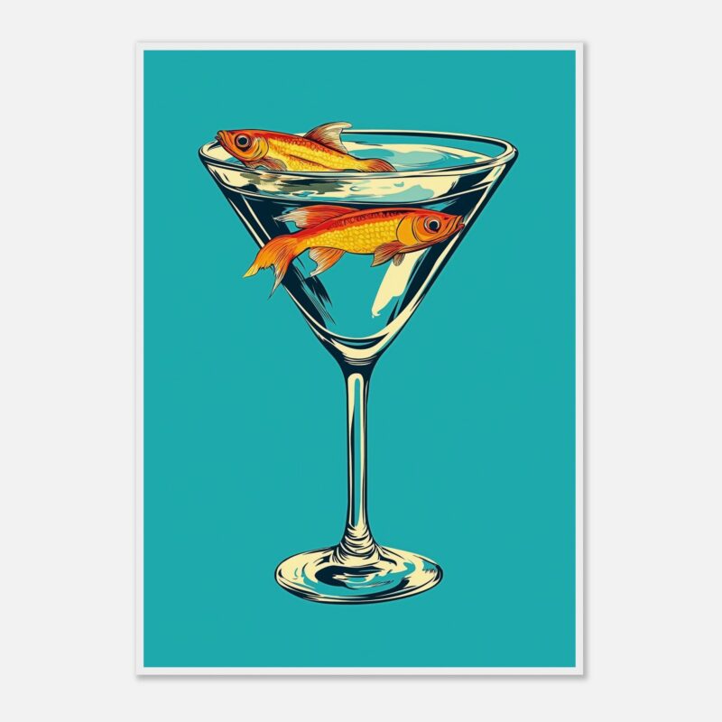 Pez dorado en copa de cóctel ilustración moderna.