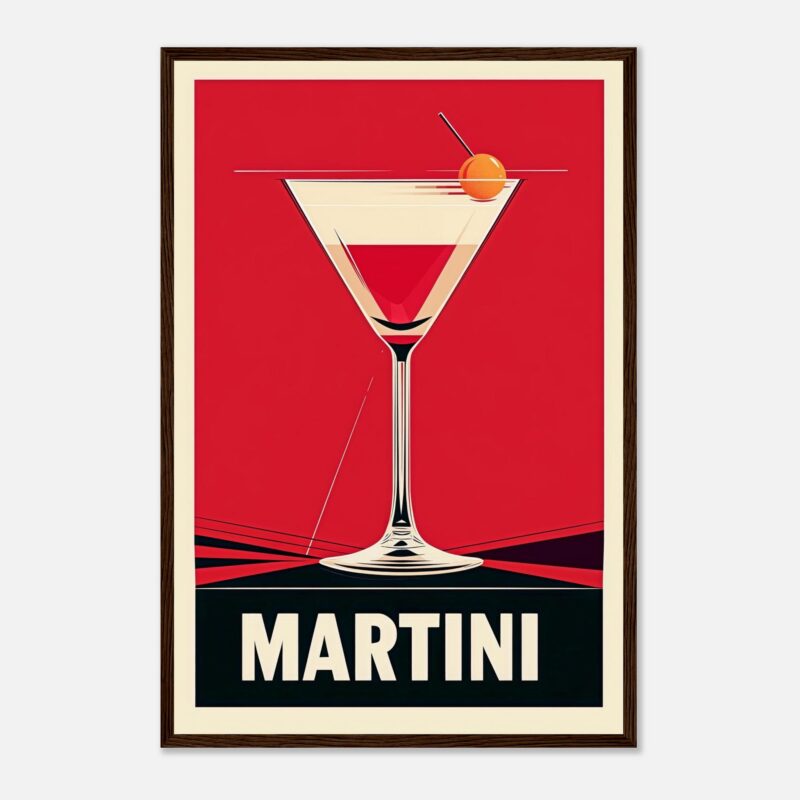 Cóctel Martini en cartel vintage estilo arte pop.