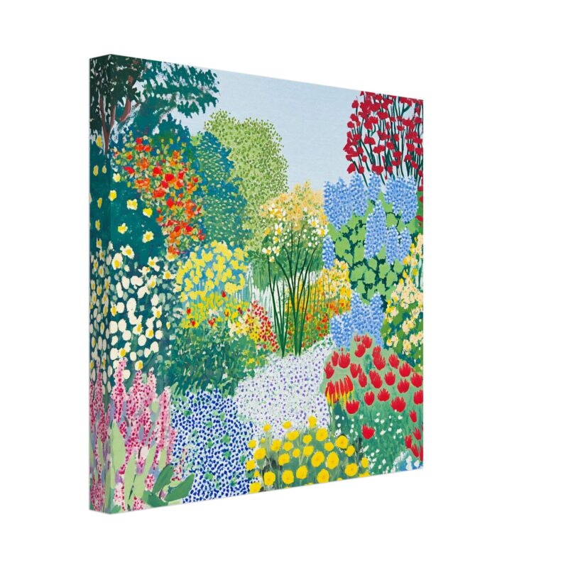 Colores vibrantes y flores en estilo pintura moderna; arte digital de jardín colorido y abstracto.