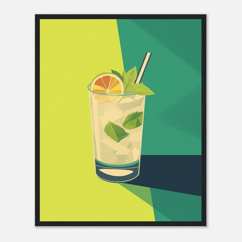 Refresco de limón y menta con hielo en un vaso moderno.