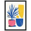 Vaso con planta de hojas largas en estilo artístico y colores vivos, decoración moderna para interior.