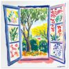 Ventana abierta con vista a un jardín colorido, pintura artística digital, arte digital, paisaje floral, estilo impresionista.