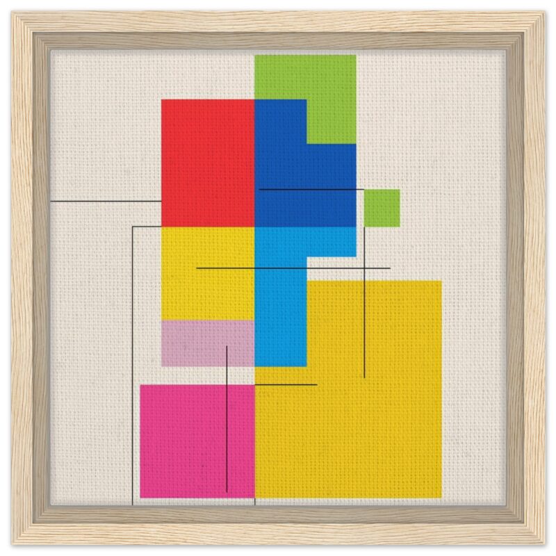 Colores vibrantes, arte abstracto, marco de madera, decoración moderna, obra de arte original.