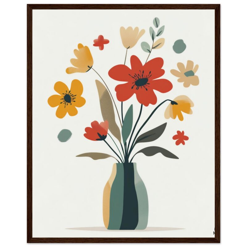 75bc68cd-94a1-4413-9f34-b1be929f9e6f.jpg Vaso con flores modernas en estilo minimalista y colores cálidos, ideal para decorar espacios con arte contemporáneo.
