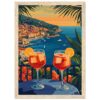 Vistas panorámicas de la Costa Amalfitana con dos cócteles Aperol Spritz, en un estilo artístico digital.