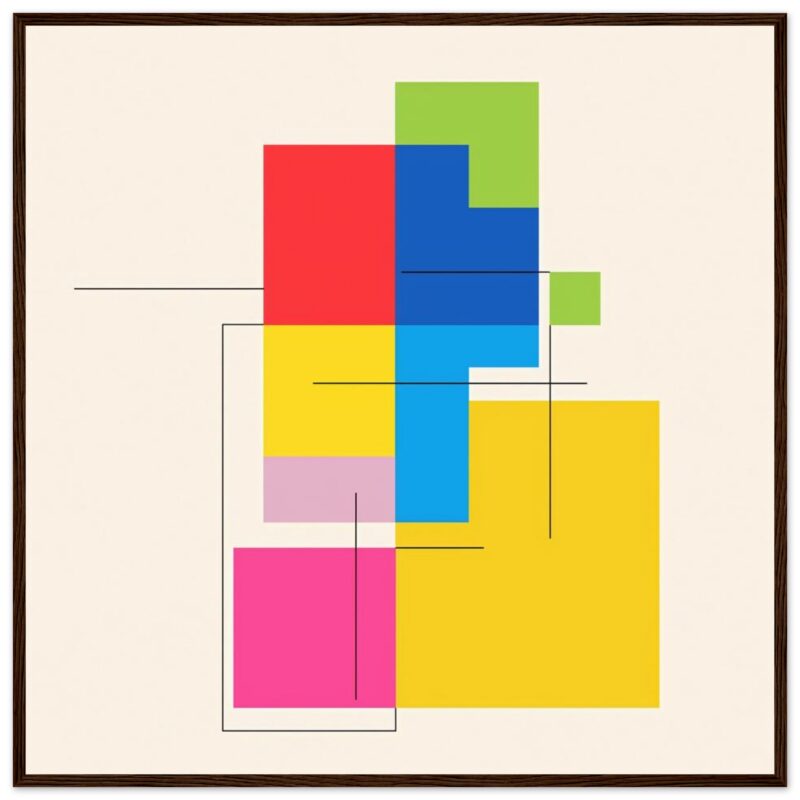 Colores vibrantes en un diseño abstracto de cuadros y líneas, arte digital moderno y creativo.