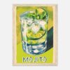 Refresco de mojito con hierbabuena, limón y hielo en vaso, arte digital de diseño de barra, promoción de bebidas refrescantes.