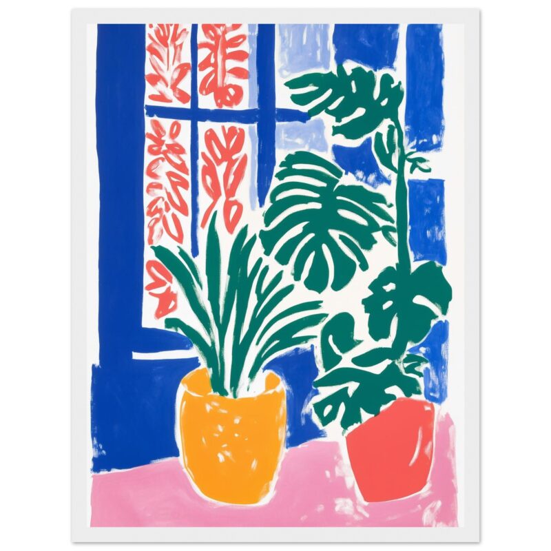 77db9a1a-86ba-4c58-87ac-afd82e63e736.jpg Ramo de plantas en macetas con estilo artístico colorido y vibrante.