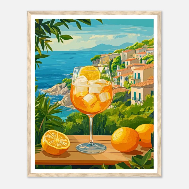 Refresco de verano con limón en un entorno costero mediterráneo, arte digital de alta calidad.