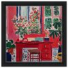 Colores vibrantes en pintura de interior con plantas y muebles en estilo artístico.