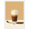 Suave café con leche en vaso, crema batida y semillas de café en primer plano, estilo digital.