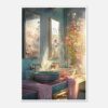 Bámbito de un baño con lavabos de cerámica, espejos y plantas en el interior, estilo artístico artístico digital, ambiente luminoso y cálido.