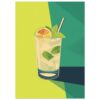 Refresco de limón y menta con hielo en vaso alto, ilustración digital moderna.