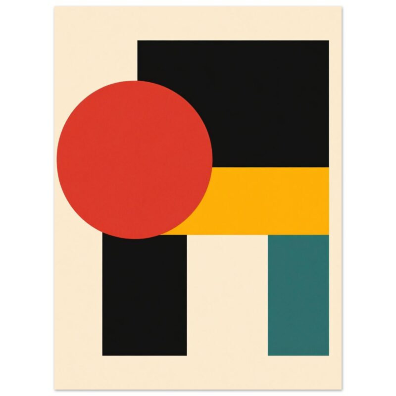 Red circle overlapping geometric shapes colorful abstract art modern design.