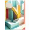 Puerta de entrada en escalinata con estilo moderno, colorida y minimalista.