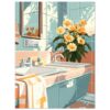 815f427d-1628-4d96-ac6e-729b98fa0574.jpg Florero con flores en el lavabo de un baño, ilustración digital de estilo moderno y colorido.