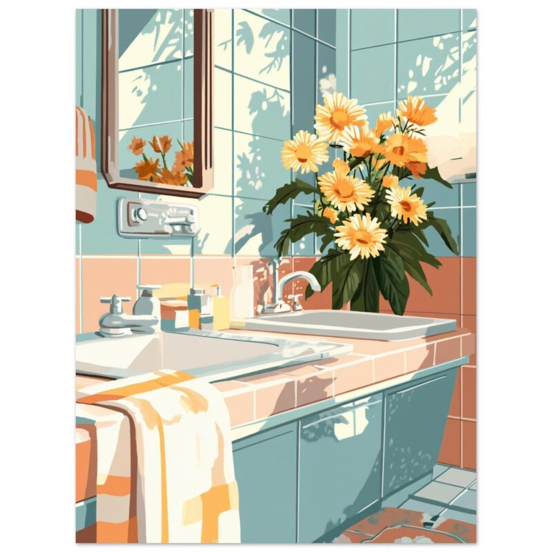 815f427d-1628-4d96-ac6e-729b98fa0574.jpg Florero con flores en el lavabo de un baño, ilustración digital de estilo moderno y colorido.