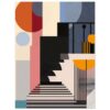817d630f-ef69-45e2-9a43-4496651408ea.jpg Puerta de escalera abstracta en colores cálidos y fríos, estilo moderno y geométrico para decoración artística.