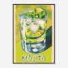 Vaso de mojito con hojas de menta, limón y hielo en estilo acuarela.