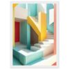 Colorida escalera y paredes en diseño moderno, estilo minimalista y arte digital creativo.