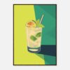 Refresco limón con menta y hielo en vaso, ilustración minimalista y moderna.