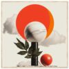 Creatividad digital con formas geométricas, naturaleza y surrealismo, Arte moderno en estudio de diseño gráfico.