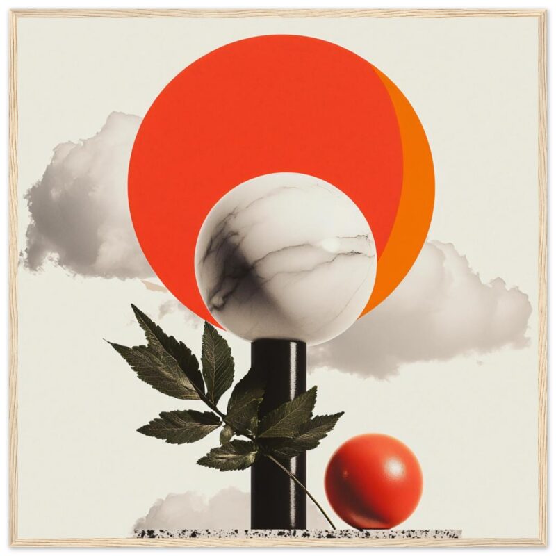 Creatividad digital con formas geométricas, naturaleza y surrealismo, Arte moderno en estudio de diseño gráfico.