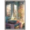 Espejo de baño con vinilo y flores en jarrón, decoración moderna y romántica, arte digital para interiores.