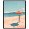 Esquina de ilustración de playa con sombrilla y figura femenina en verano. Diseño artístico para decoraciones y arte digital.