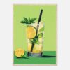 Refresco de limón y menta en vaso alto con hielo, ilustración digital moderna.