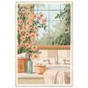 Nuevas flores en un baño con ventanas de cristal y decoración natural, ambiente relajante y vintage.