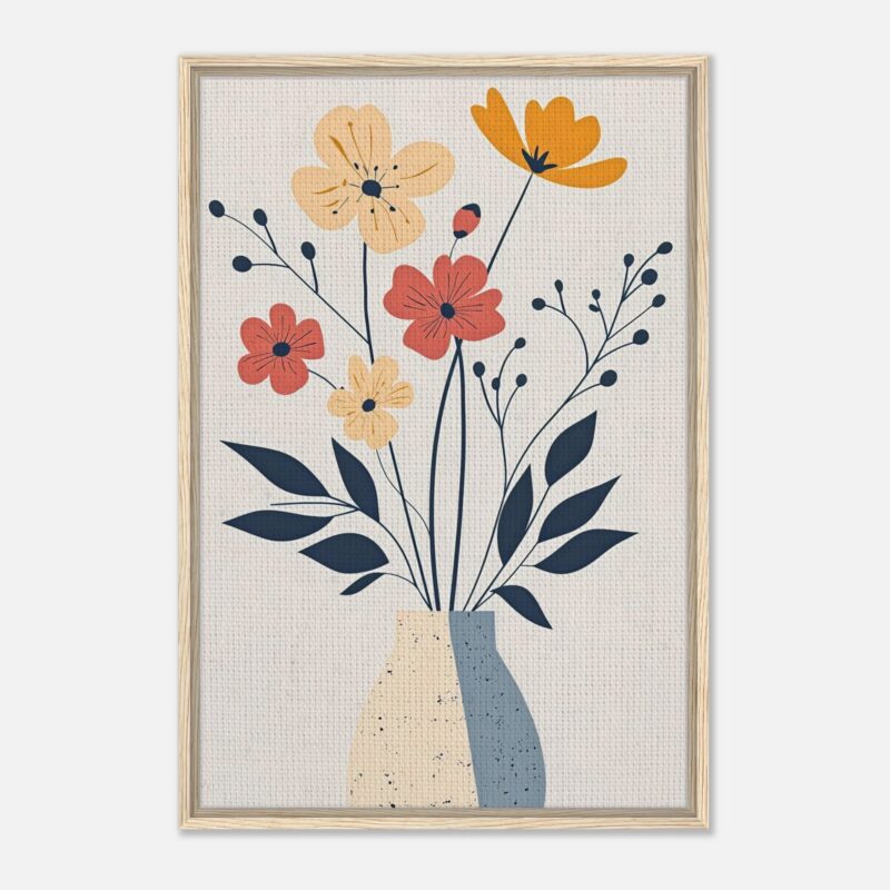 Flores modernas en jarrón, arte decorativo para hogar, diseño minimalista en tonos pastel.